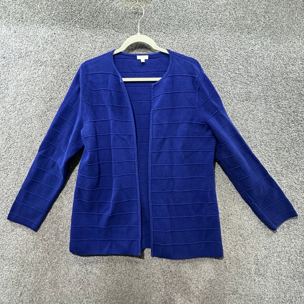 Talbots Cardigan Sweater Women Medium Blue Open Front Cotton Long Sleeve